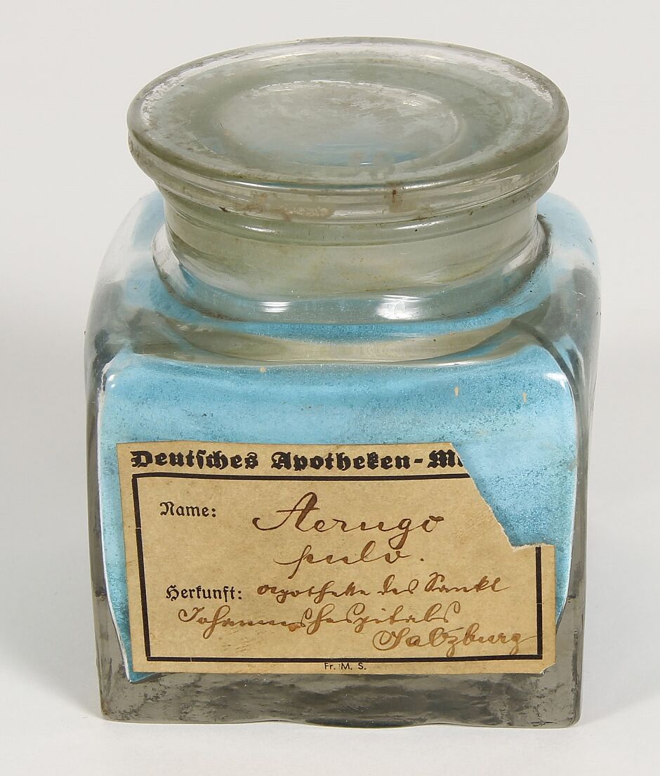 Aerugo pulvis (Pulver aus Grünspan), Inv.-Nr. I A 8, Foto: Deutsches Apotheken Museum-Stiftung